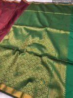 Maroon Soft Silk Saree with Golden Zari Border and Green Pallu - Image 3