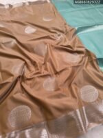 Elegant Beige Soft Silk Saree with Silver Zari Border and Aqua Pallu - Image 2