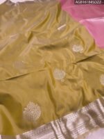 Elegant Olive Green Soft Silk Saree with Rich Zari Border and Pink Pallu - Image 2
