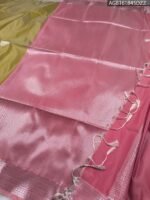 Elegant Olive Green Soft Silk Saree with Rich Zari Border and Pink Pallu - Image 3