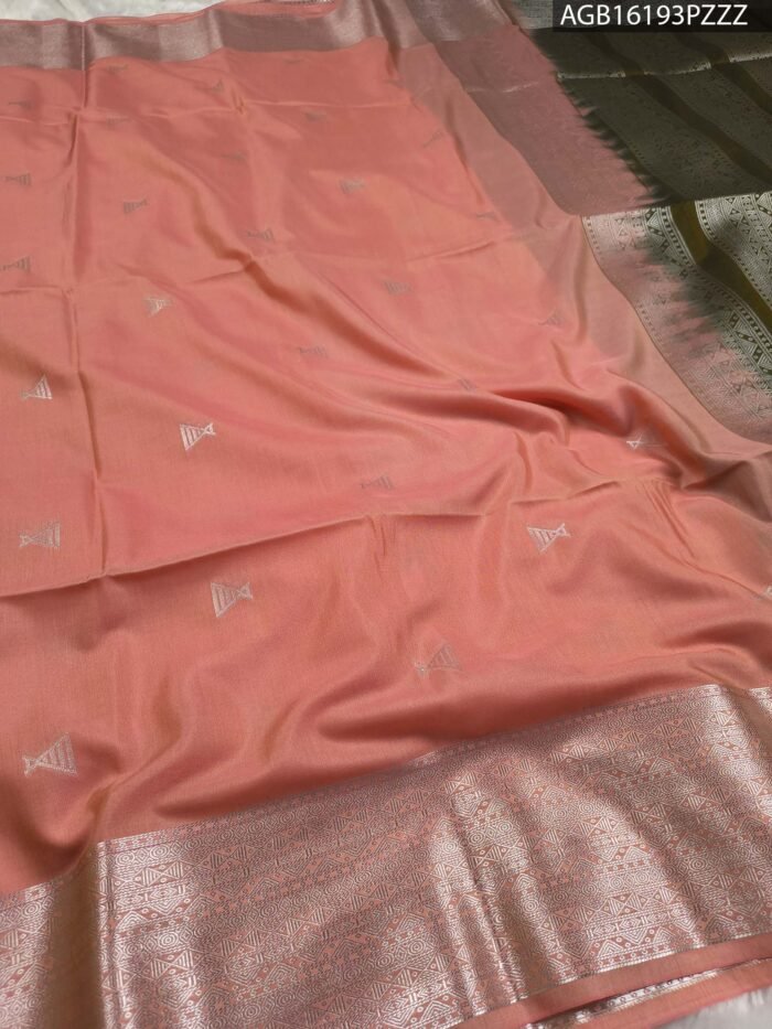 Peach Soft Silk Saree with Silver Zari Border and Rich Pallu - Image 2