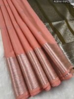 Peach Soft Silk Saree with Silver Zari Border and Rich Pallu
