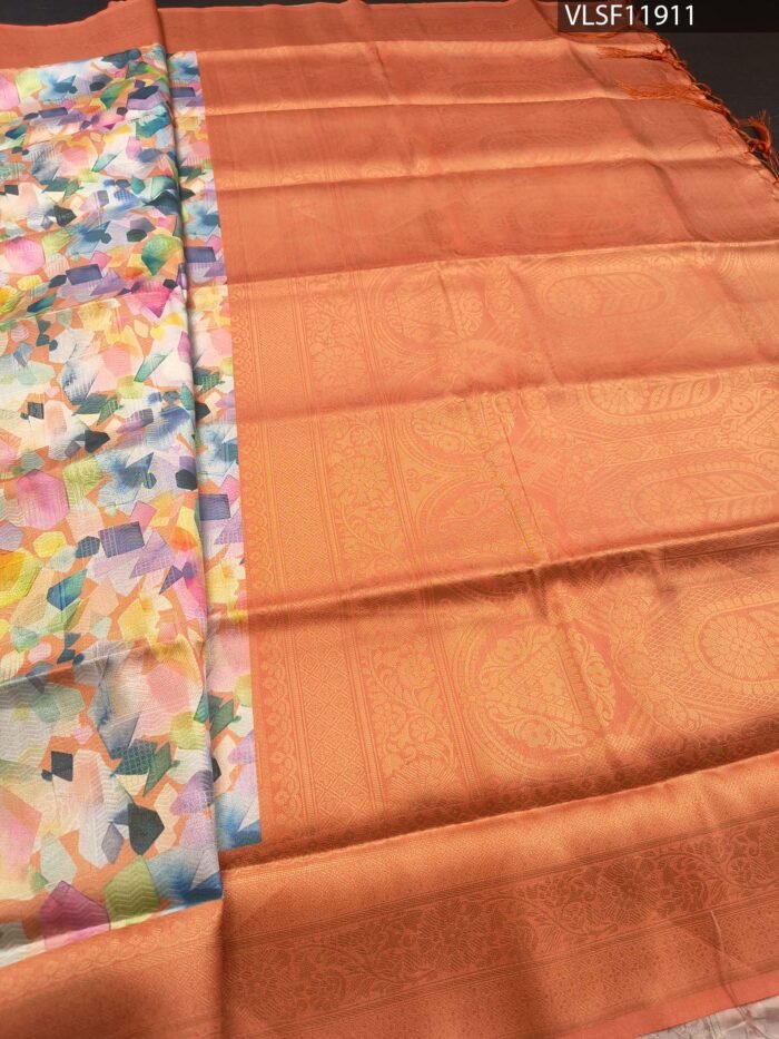 Multicolored Fancy Silk Saree with Abstract Body and Subtle Zari Border - Image 3
