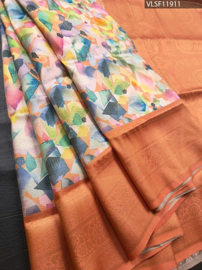 Multicolored Fancy Silk Saree with Abstract Body and Subtle Zari Border - Image 1