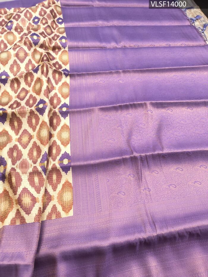 Lavender Coloured Fancy Silk Saree with Abstract Motifs and Rich Pallu - Image 3