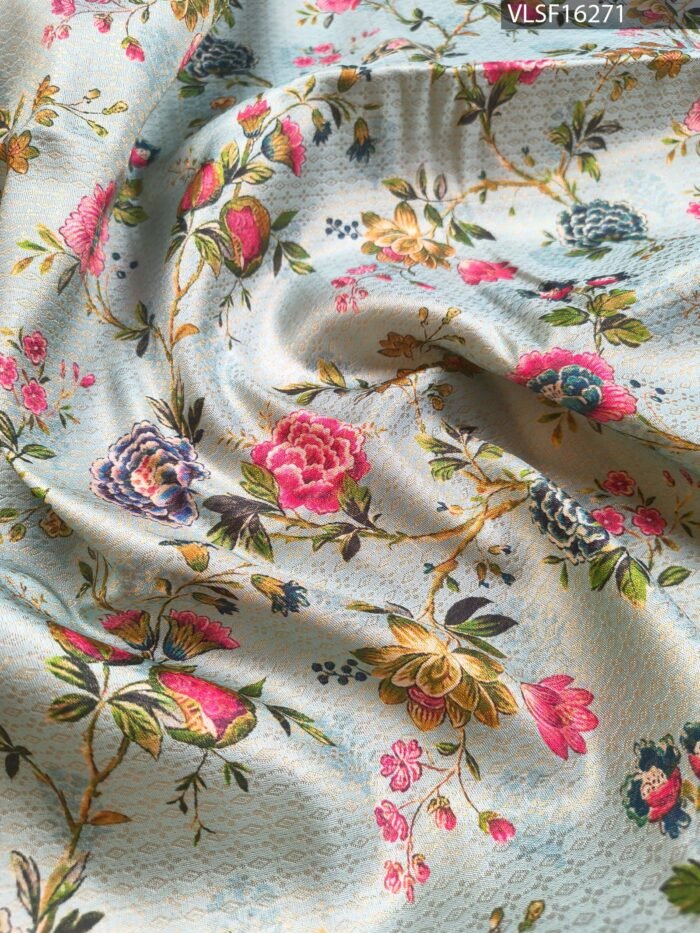 Pastel Blue Coloured Fancy Silk Saree with Floral Motifs and Contrast Border - Image 2