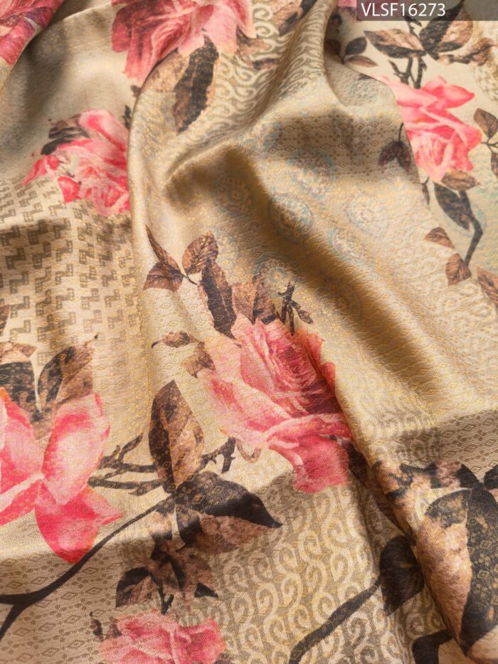 Peach Coloured Fancy Silk Saree with Floral Motifs and Elegant Border - Image 3