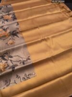 Golden Coloured Fancy Silk Saree with Floral Motifs and Elegant Border - Image 3