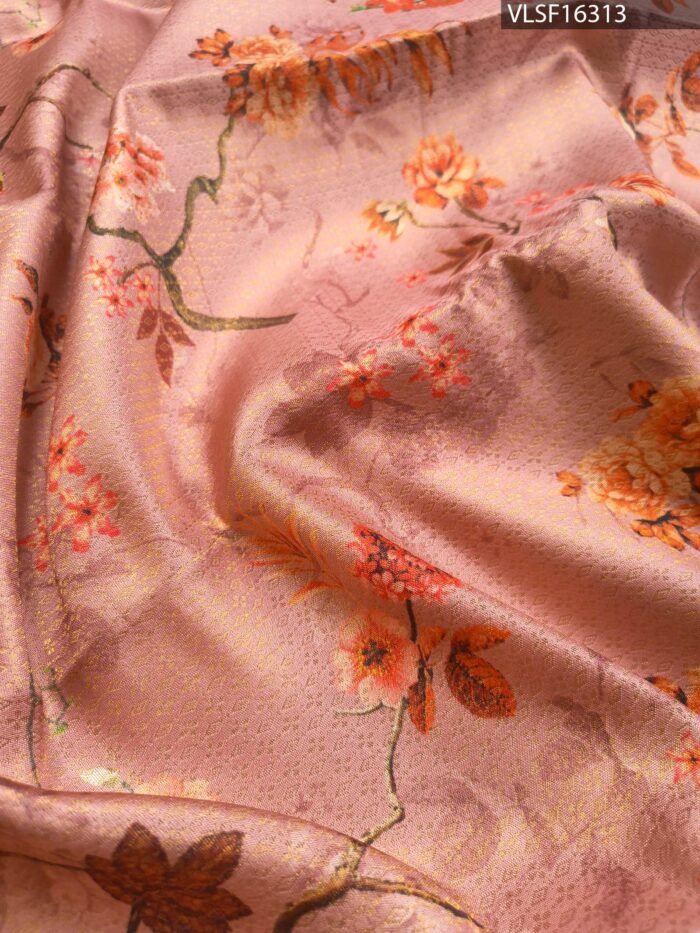 Pink and Blue Fancy Silk Saree with Floral Motifs and Elegant Zari Woven Border - Image 2