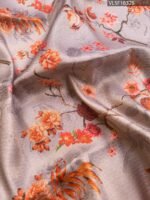 Grey and Orange Fancy Silk Saree with Floral Motifs and Elegant Border - Image 2