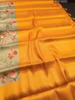 Pastel Green Coloured Fancy Silk Saree with Floral Motifs and Rich Pallu - Image 3