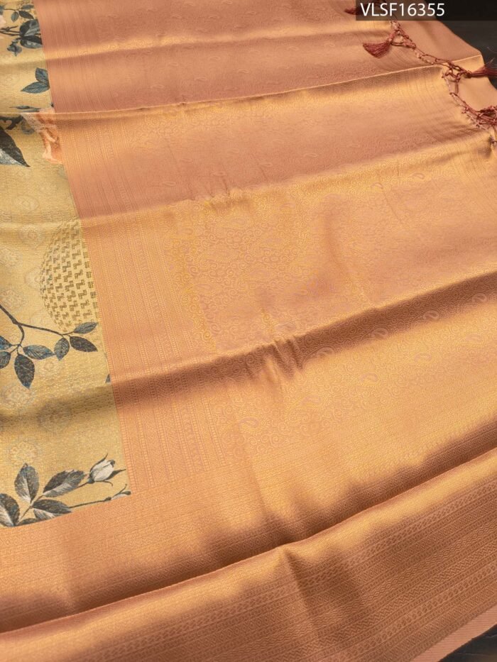 Peach Coloured Fancy Silk Saree with Floral Motifs and Elegant Border - Image 3