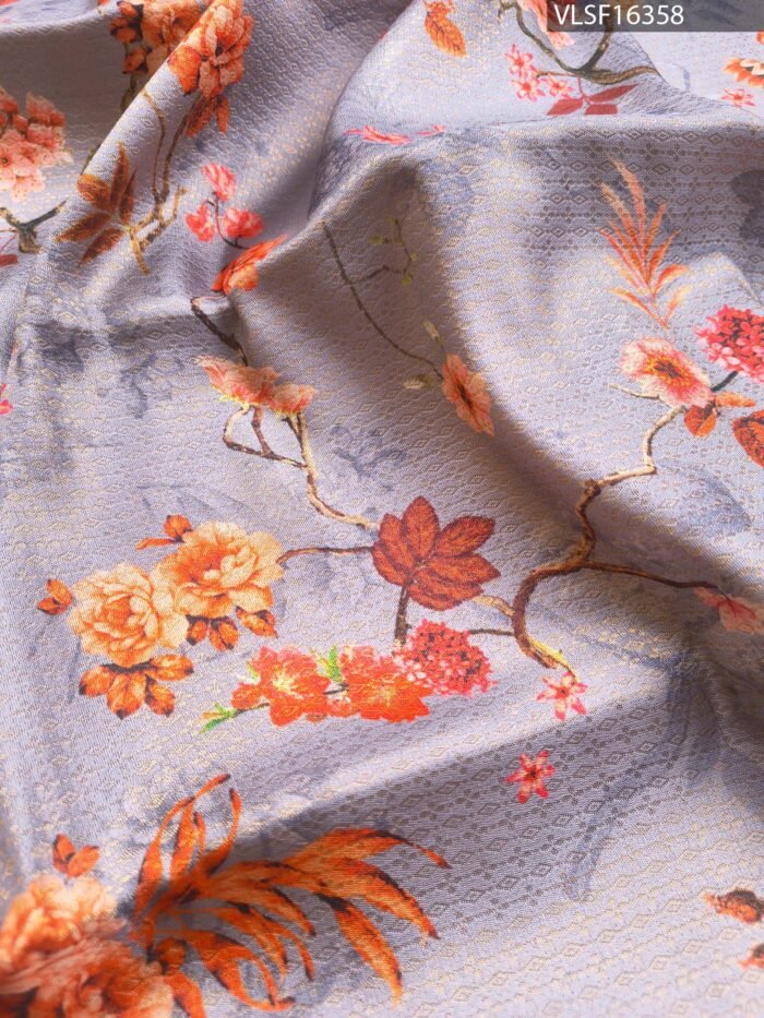 Lavender Coloured Fancy Silk Saree with Floral Motifs and Rich Zari Border - Image 2