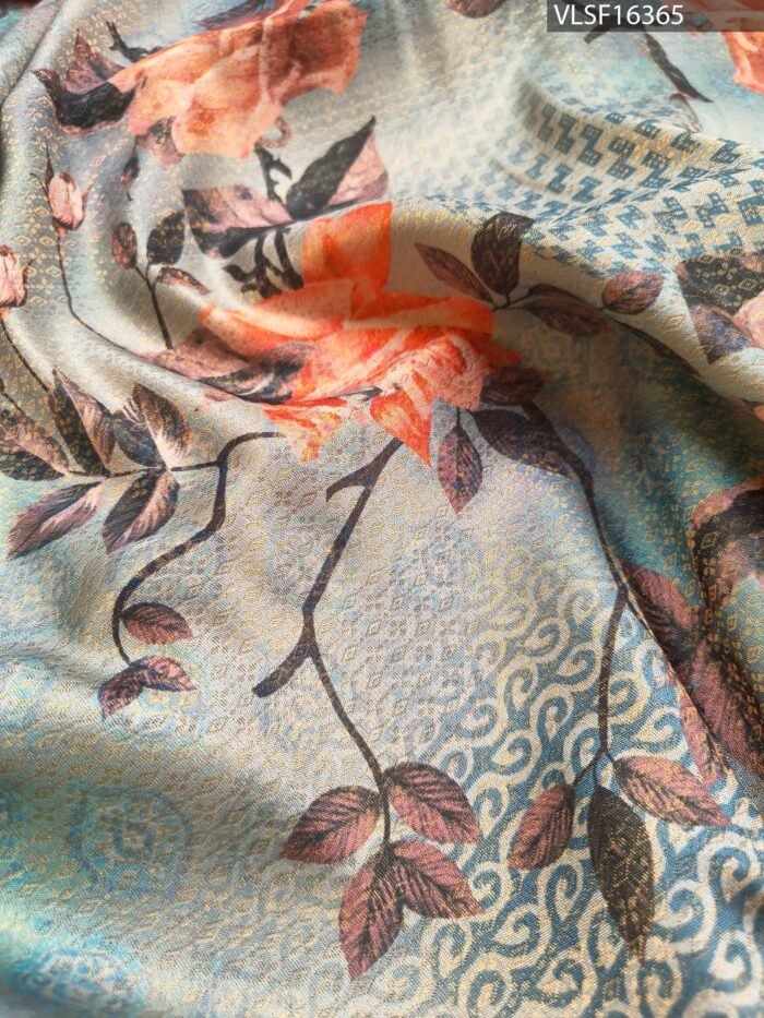 Orange Coloured Fancy Silk Saree with Floral Motifs and Simple Border - Image 2