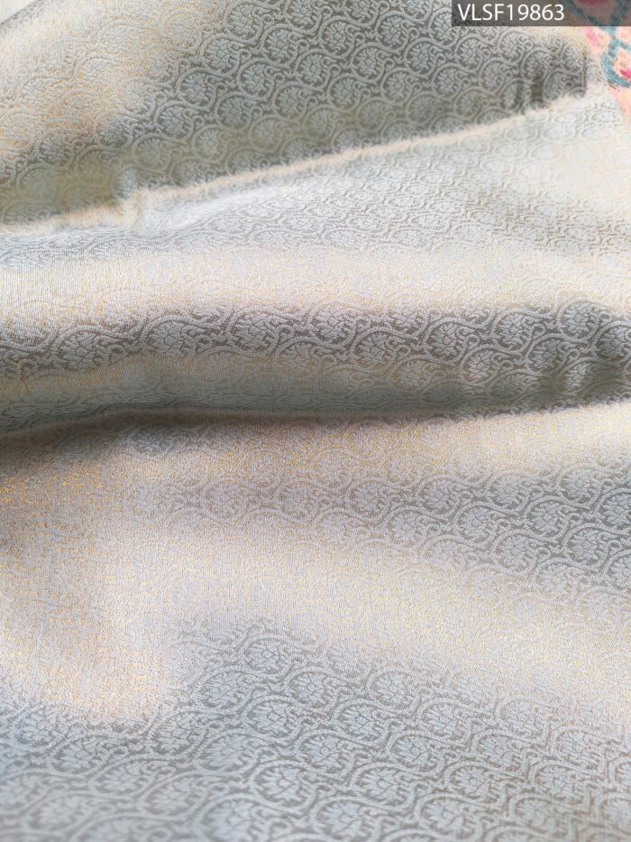 Aqua and Peach Coloured Fancy Silk Saree with Ikat Motifs and Intricate Border - Image 4