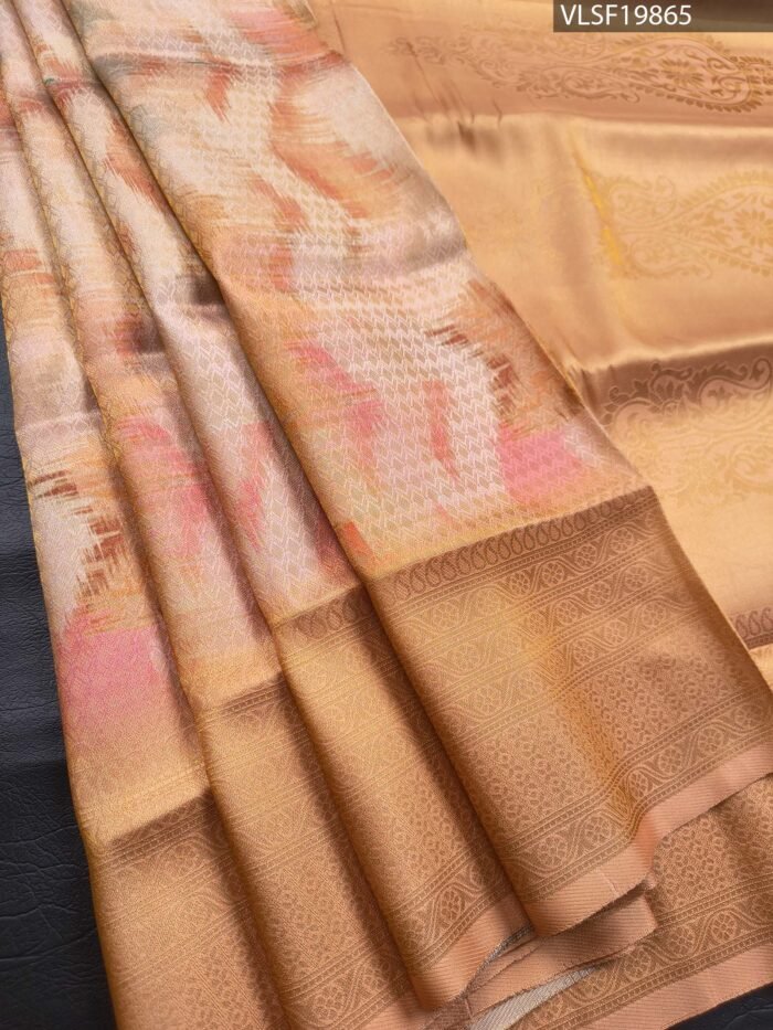 Golden Coloured Fancy Silk Saree with Ethereal Body and Elegant Zari Woven Border - Image 1