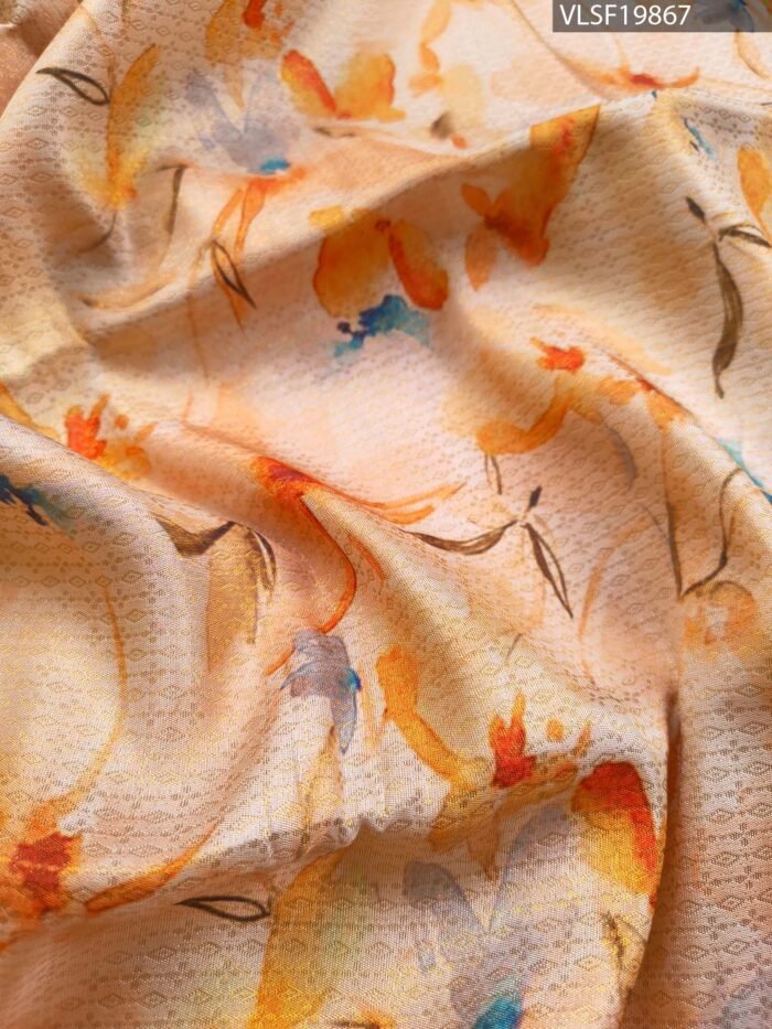 Peach Coloured Fancy Silk Saree with Floral Motifs and Elegant Border - Image 2