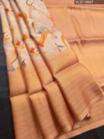 Peach Coloured Fancy Silk Saree with Floral Motifs and Elegant Border