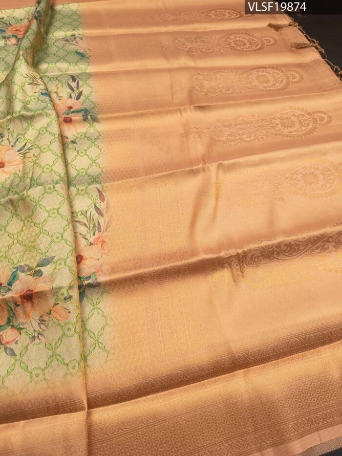 Peach Coloured Fancy Silk Saree with Floral Motifs and Rich Pallu - Image 3