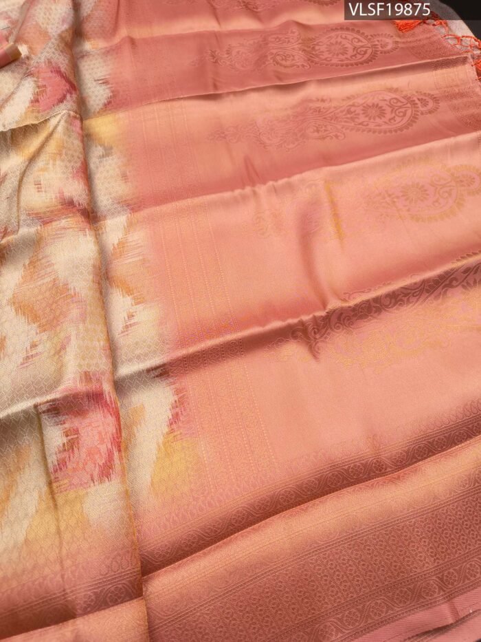 Peach Coloured Fancy Silk Saree with Abstract Motifs and Intricate Border - Image 3