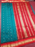 Teal and Red Blended Soft Silk Saree with Intricate Zari Motifs and Elegant Border - Image 2