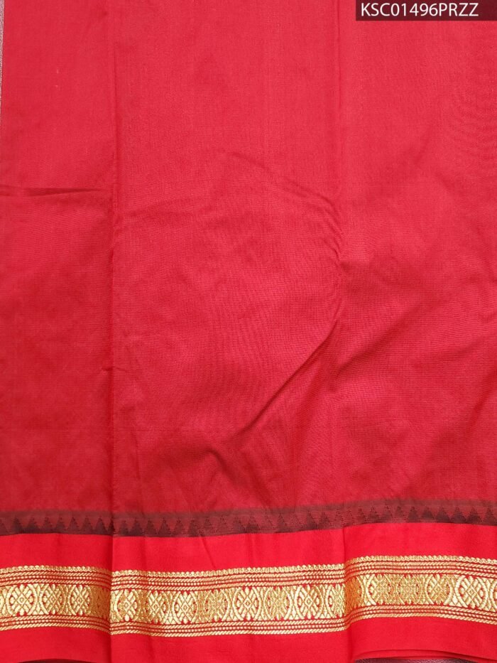 Teal and Red Blended Soft Silk Saree with Intricate Zari Motifs and Elegant Border - Image 3