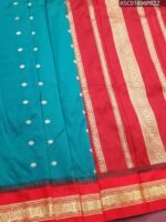 Teal and Red Blended Soft Silk Saree with Intricate Zari Motifs and Elegant Border