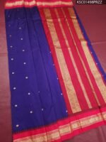 Royal Blue and Red Blended Soft Silk Saree with Gold Butti Motifs and Zari Woven Border