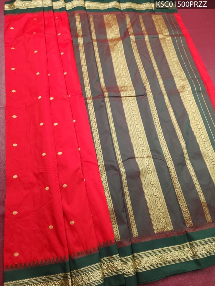 Red Blended Soft Silk Saree with Gold Butti and Rich Zari Border - Image 2
