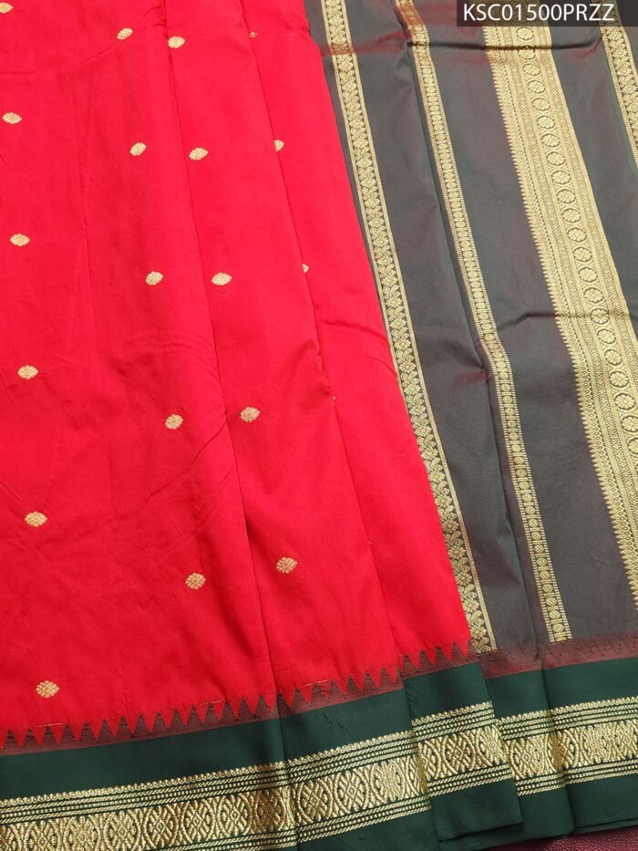 Red Blended Soft Silk Saree with Gold Butti and Rich Zari Border - Image 1