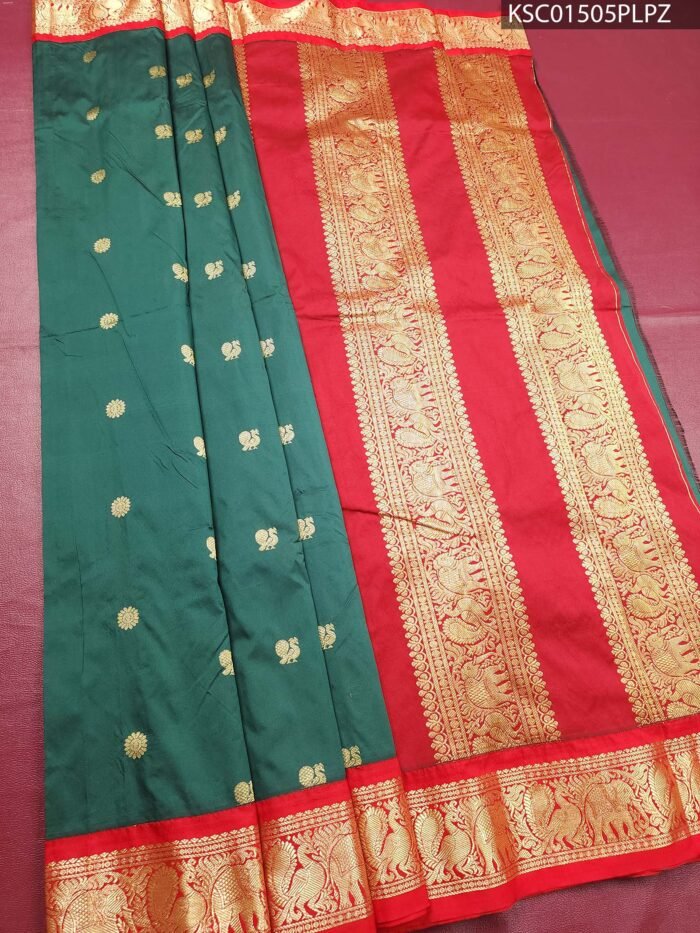 Dark Green Blended Soft Silk Saree with Intricate Motifs and Rich Zari Pallu - Image 2