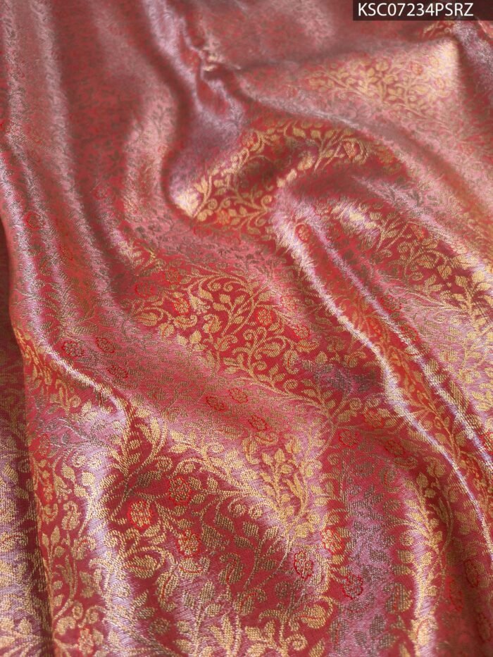 Peach Coloured Tissue Saree with Intricate Brocade and Zari Woven Border - Image 2