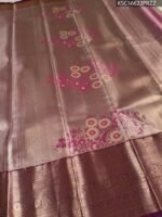 Beige Coloured Tissue Silk Saree with Floral Motifs and Rich Zari Brocade Border - Image 3