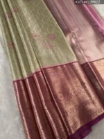 Beige Coloured Tissue Silk Saree with Floral Motifs and Rich Zari Brocade Border