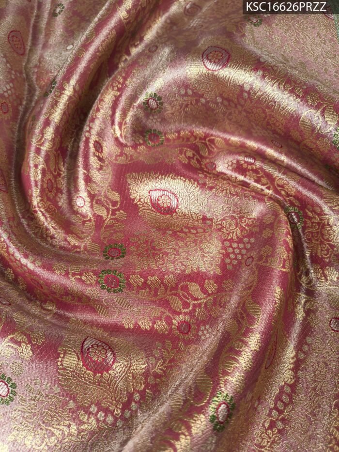 Pink and Gold Tissue Saree with Rich Brocade Pallu and Intricate Zari Border - Image 2