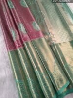 Elegant Beige and Pink Tissue Saree with Floral Motifs and Rich Zari Border