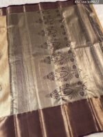 Beige and Purple Tissue Saree with Rich Pallu and Zari Border - Image 3