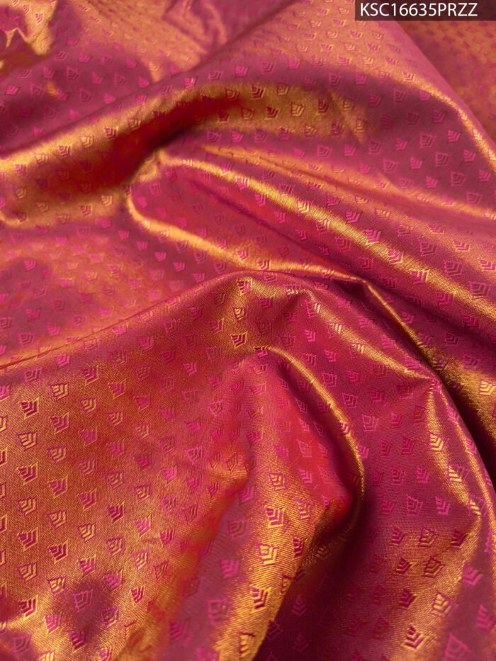 Golden Coloured Tissue Saree with Floral Motifs and Rich Zari Border - Image 4