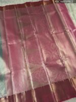 Sky Blue and Pink Tissue Silk Saree with Floral Zari Motifs and Rich Border - Image 3