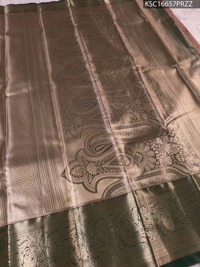 Pink Coloured Tissue Silk Saree with Peacock Motifs and Rich Zari Woven Border - Image 3