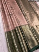 Pink Coloured Tissue Silk Saree with Peacock Motifs and Rich Zari Woven Border