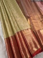 Golden Coloured Tissue Saree with Intricate Motifs and Rich Zari Border
