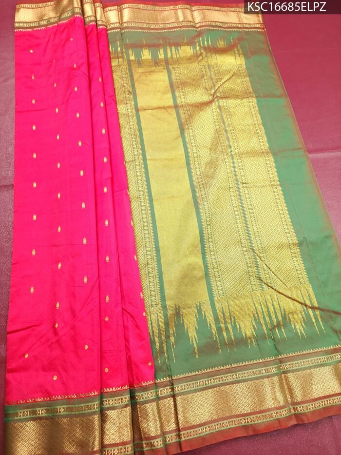 Pink Blended Soft Silk Saree with Gold Butti Motifs and Rich Zari Pallu - Image 2