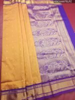 Golden Blended Soft Silk Saree with Subtle Buttas and Rich Purple Brocade Pallu - Image 2
