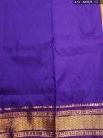 Golden Blended Soft Silk Saree with Subtle Buttas and Rich Purple Brocade Pallu - Image 3