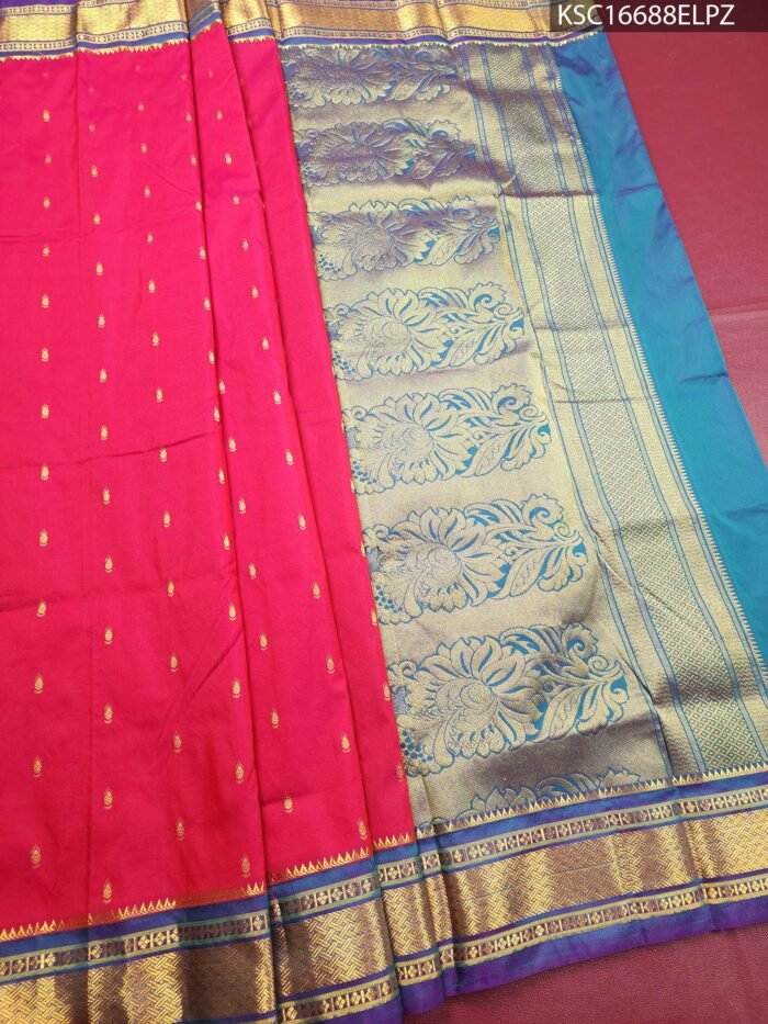Pink Blended Soft Silk Saree with Floral Zari Pallu and Contrasting Border - Image 2