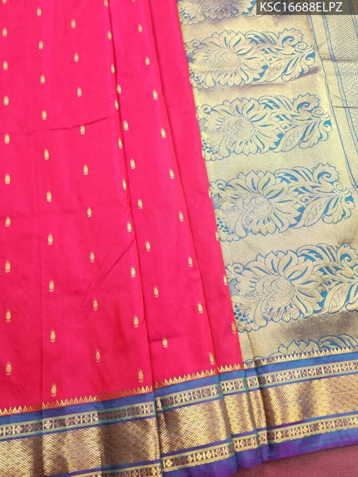 Pink Blended Soft Silk Saree with Floral Zari Pallu and Contrasting Border - Image 1
