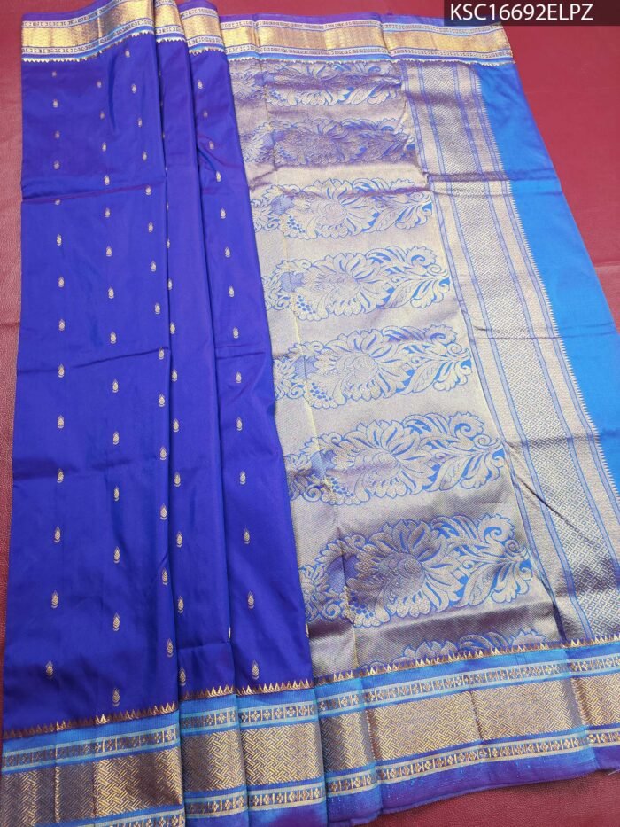 Royal Blue Blended Soft Silk Saree with Paisley Motifs and Rich Zari Floral Pallu - Image 2