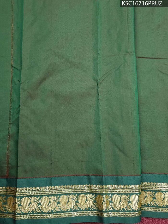 Green and Pink Blended Soft Silk Saree with Majestic Elephant Motifs and Rich Zari Border - Image 2