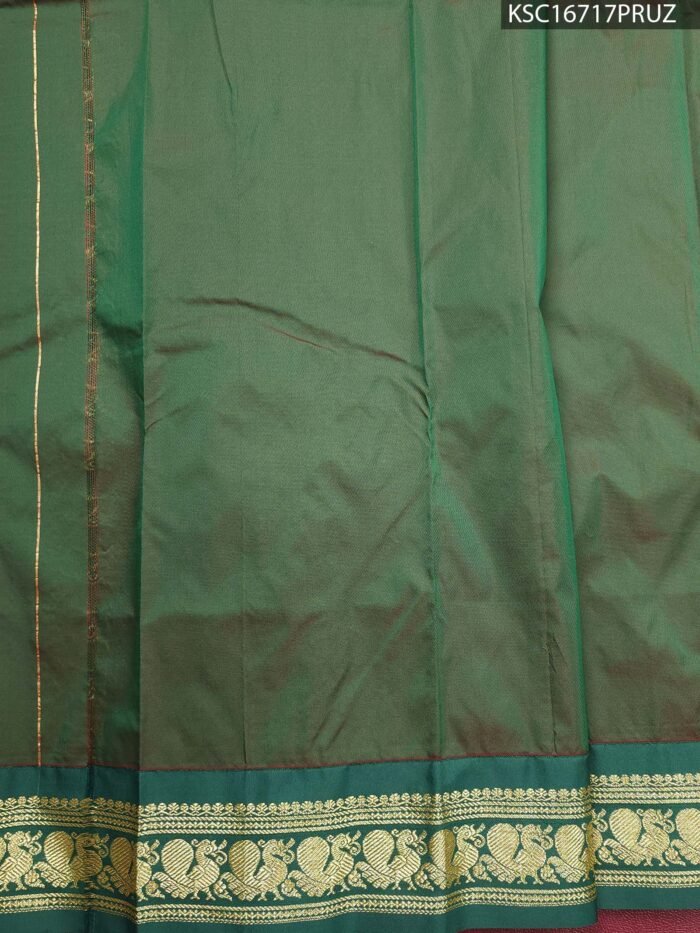 Orange Blended Soft Silk Saree with Floral Motifs and Rich Green Zari Pallu and Border - Image 2